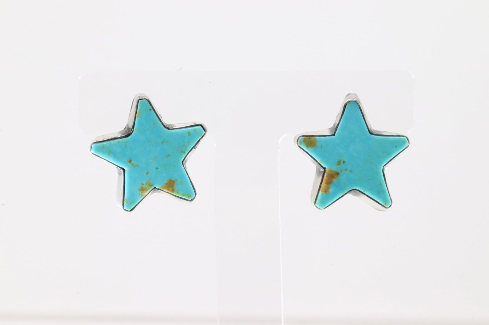 Native America Navajo Sterling Silver Kingman Turquoise Star Post Earring's By Johnny Dixon. (1 of 4)
