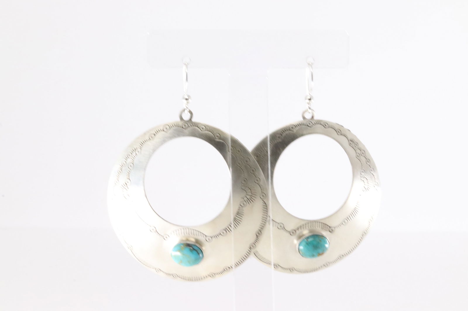 Native America Navajo Sterling Silver Kingman Turquoise Dangling Earring's. Made In U.S.A. (1 of 4)