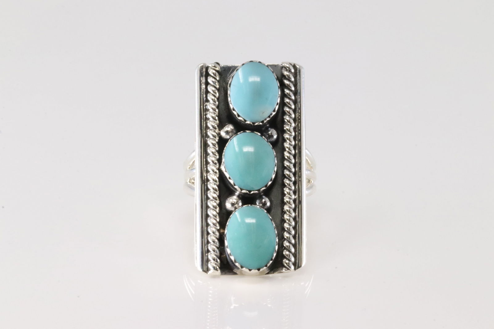 Native America Navajo Sterling Silver Turquoise Ring 3 Stone By Dorothy Lee. (1 of 4)