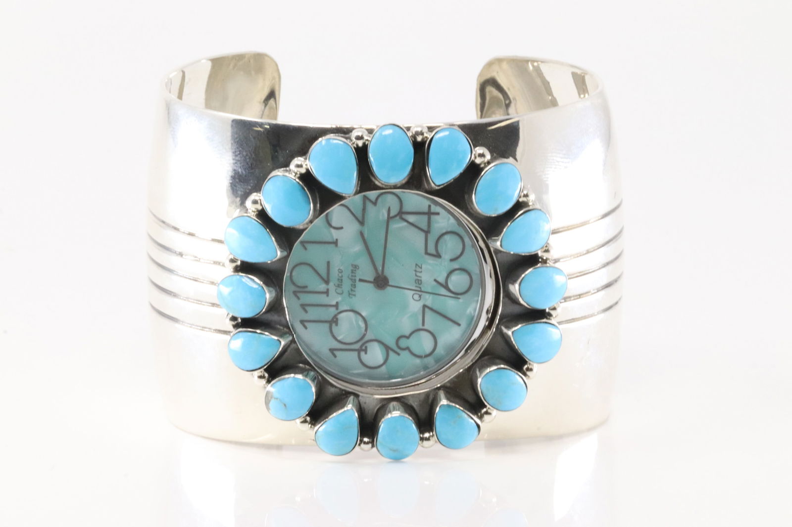 Native America Navajo Sterling Silver Turquoise Large Watch Bracelet Cuff By Emerson Delgarito. (1 of 4)