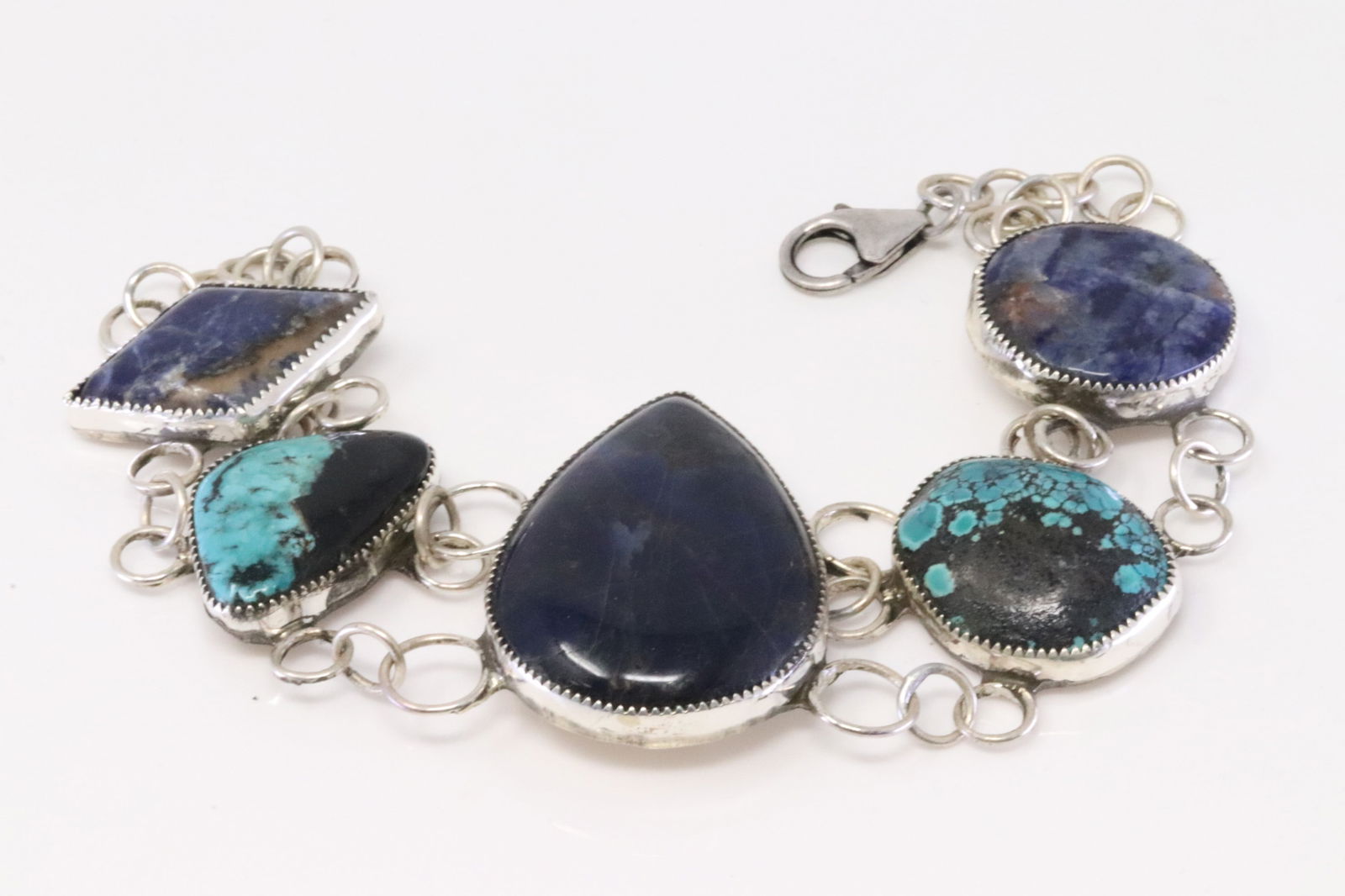 Native America Navajo Sterling Silver Multi-Color Stone Cuff  Bracelet Link By Clifford Lewis. (1 of 4)