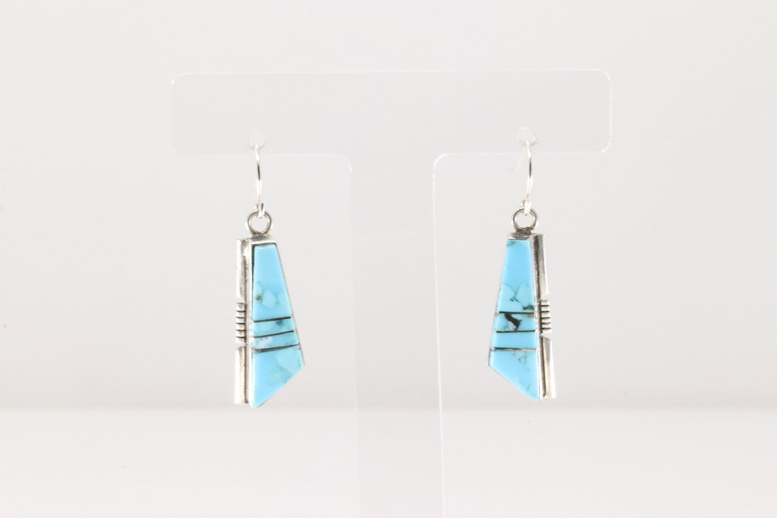Native America Navajo Sterling Silver Kingman Turquoise Inlay Dangling Earring's By Steve Francisco.: This is a Native America Navajo Sterling Silver Kingman Turquoise Inlay Dangling Earring's By Steve Francisco.