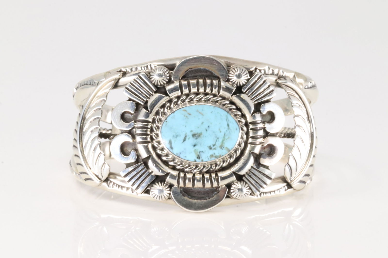 Native America Navajo Sterling Silver Turquoise Bracelet Cuff By R.B. (1 of 4)