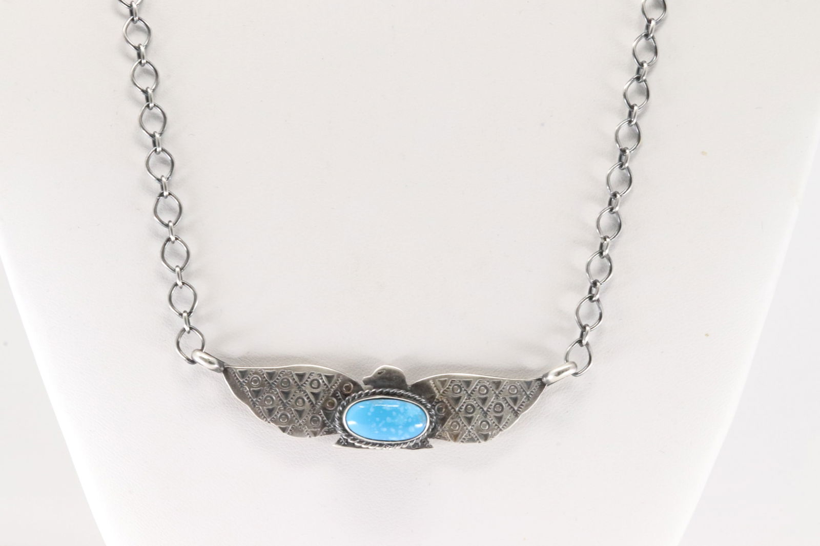 Native America Navajo Sterling Silver Turquoise Eagle Necklace By M Spencer. (1 of 4)