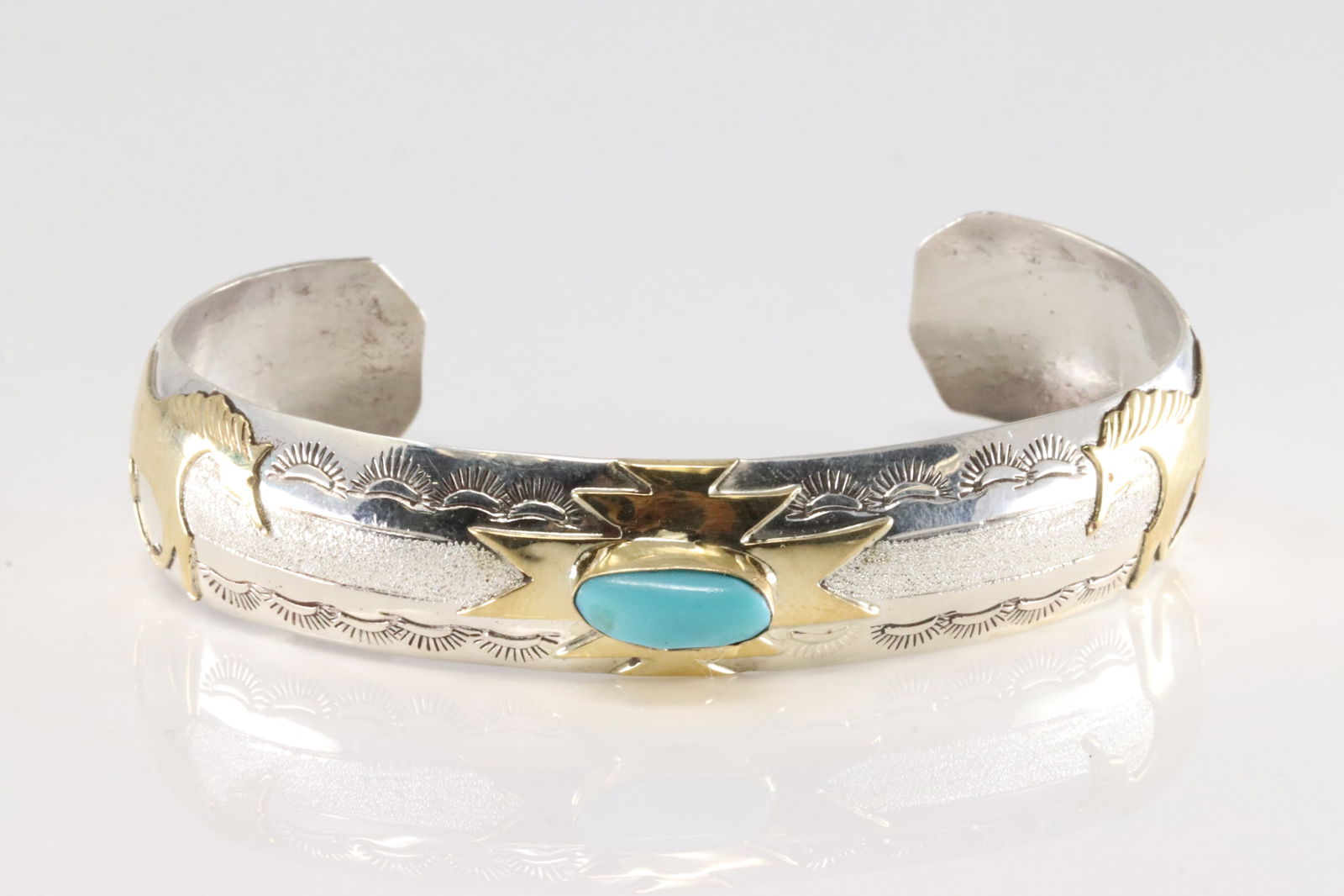 Native America Navajo Sterling Silver Turquoise Bracelet Cuff By G.J. (1 of 4)