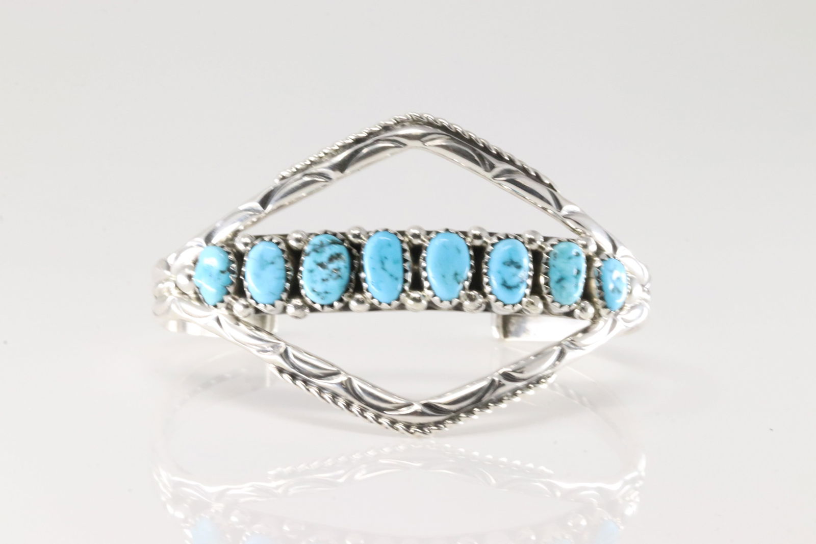 Native America Navajo Sterling Silver Turquoise Bracelet Cuff By M.Chee. (1 of 4)