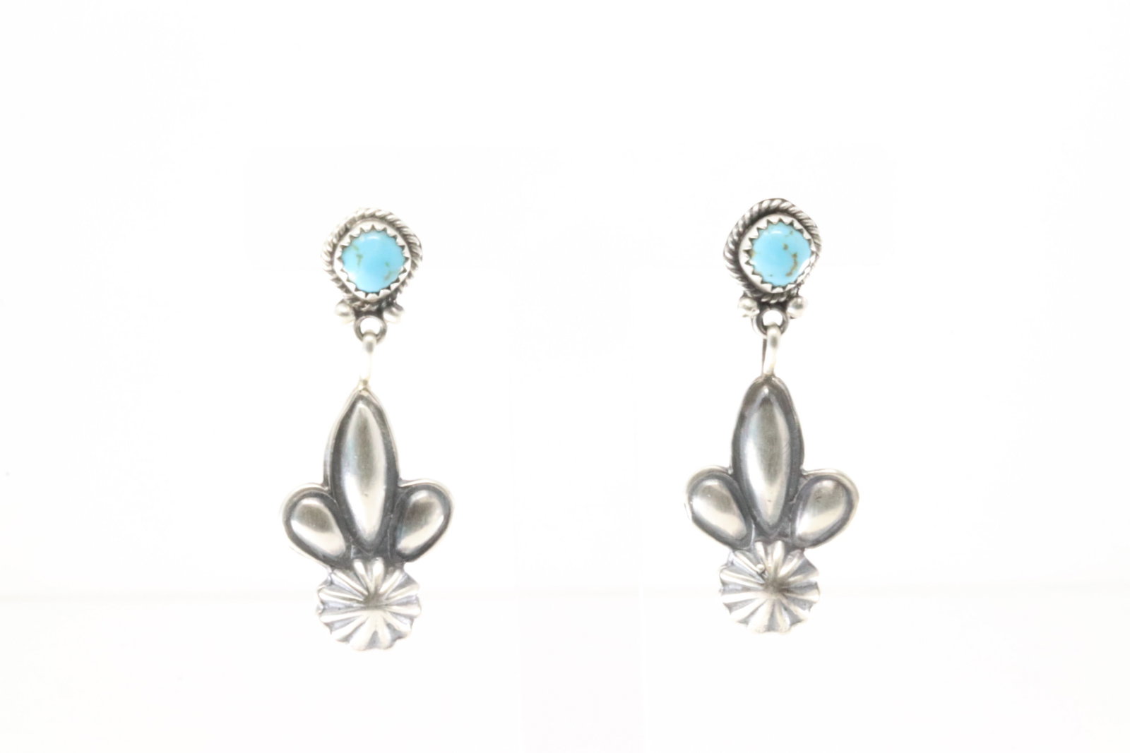 Native America Navajo Sterling Silver Turquoise Post / Dangling Earring's By Judy Largo.: This is a Native America Navajo Sterling Silver Turquoise Post / Dangling Earring's By Judy Largo.