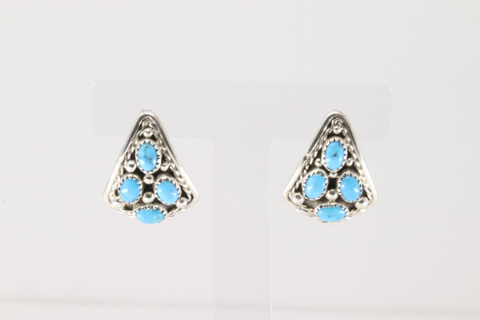 Native America Navajo Sterling Silver Turquoise Post Earring's By Melvin Chee.: This is a Native America Navajo Sterling Silver Turquoise Post Earring's By Melvin Chee.