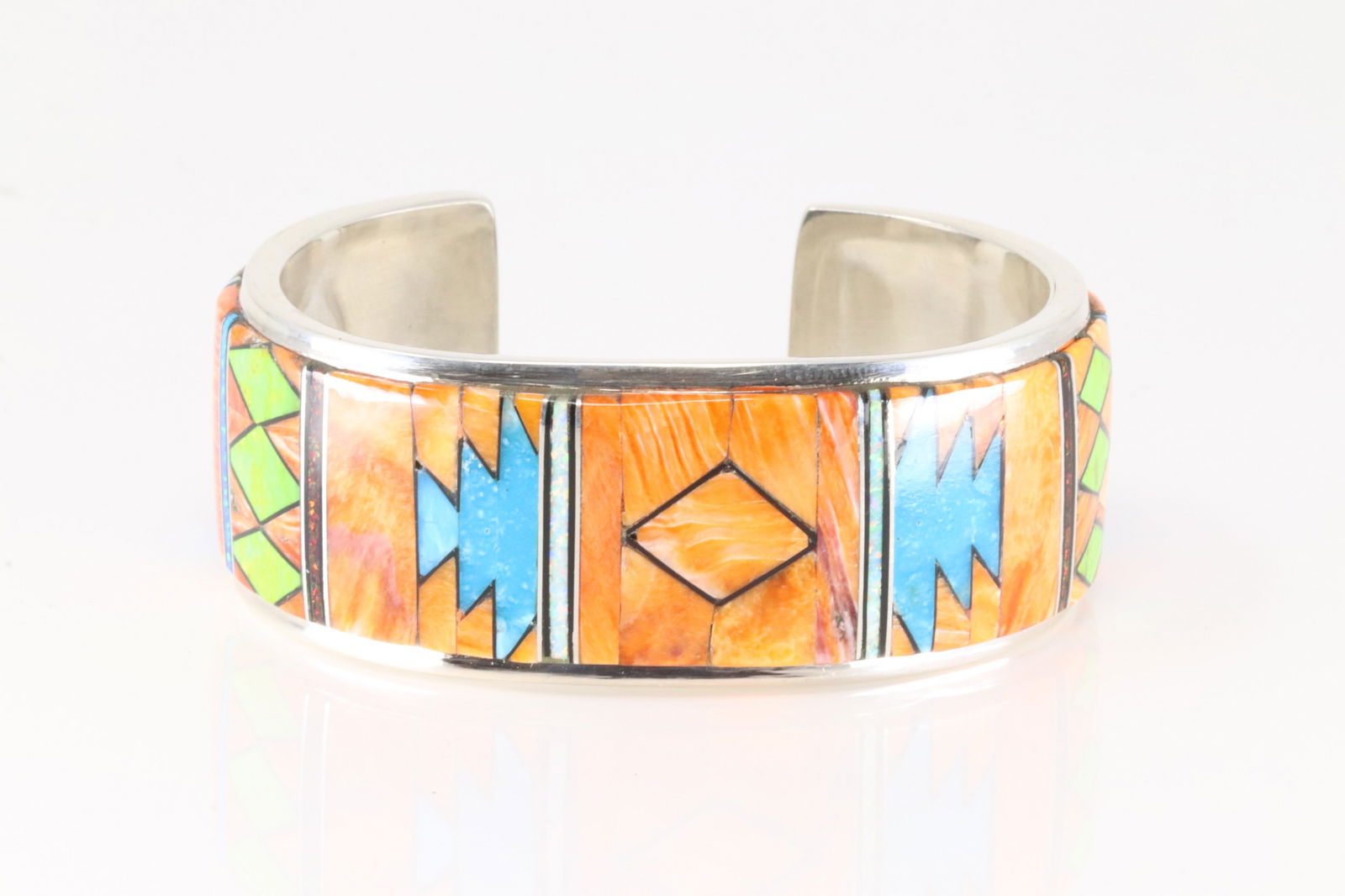 Native America Navajo Sterling Silver Multi-Ciolor Stone Inlay Bracelet By Anthony Yazzie. (1 of 4)