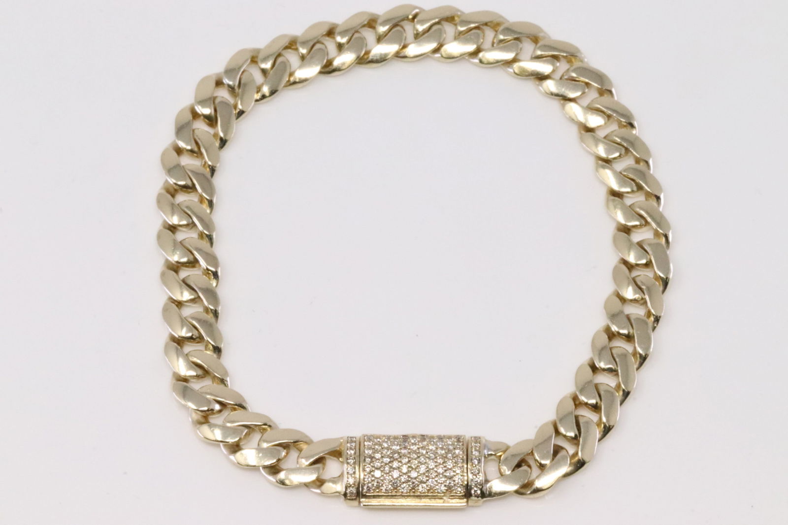 14k Yellow Gold Cuban Bracelet With Diamond Clasp (1 of 10)