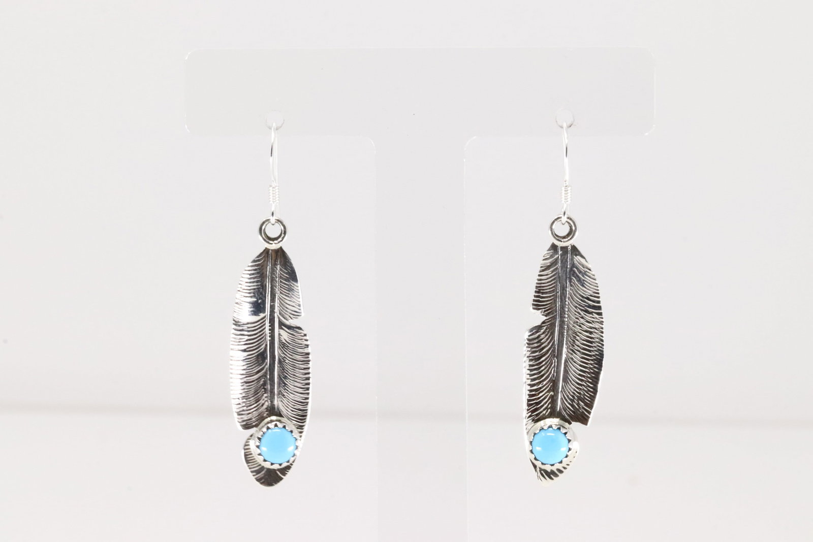 Native America Navajo Sterling Silver Turquoise Feather Dangling Earring's By Genevieve Francisco.: This is a Native America Navajo Sterling Silver Turquoise Feather Dangling Earring's By Genevieve Francisco.