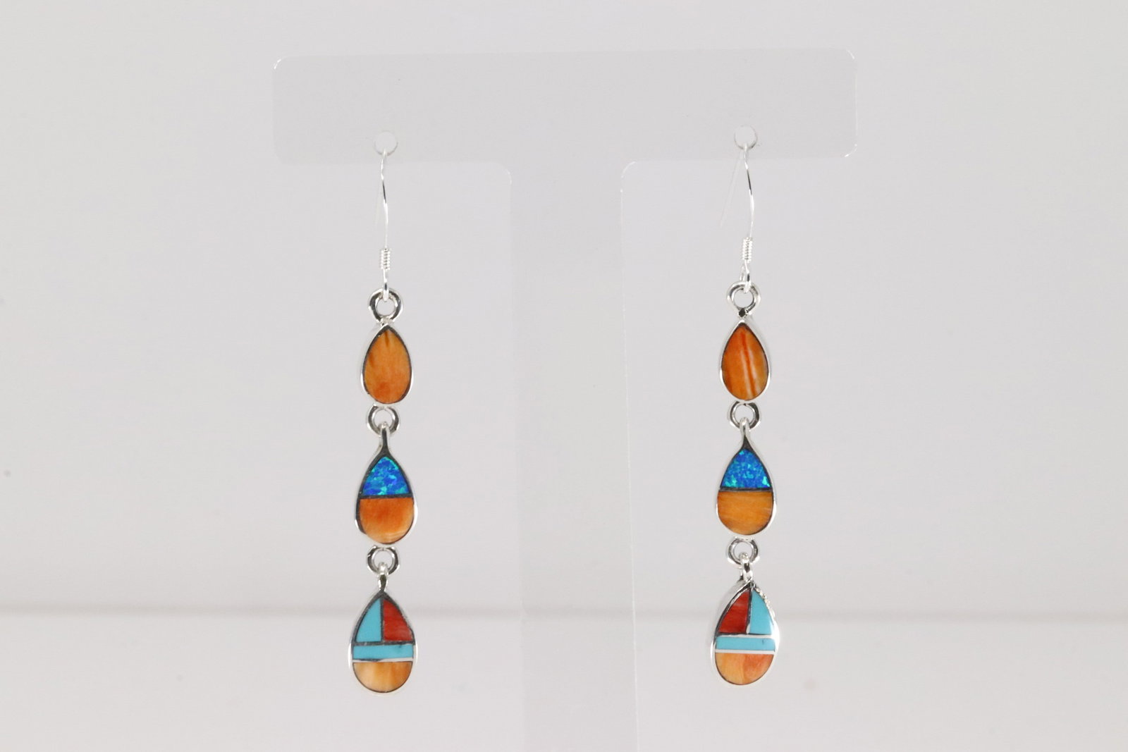 Native America Navajo Sterling Silver Multi-Color Stone Inlay Dangling Earring's By James Manygoats.: This is a Native America Navajo Sterling Silver Multi-Color Stone Inlay Dangling Earring's By James Manygoats.