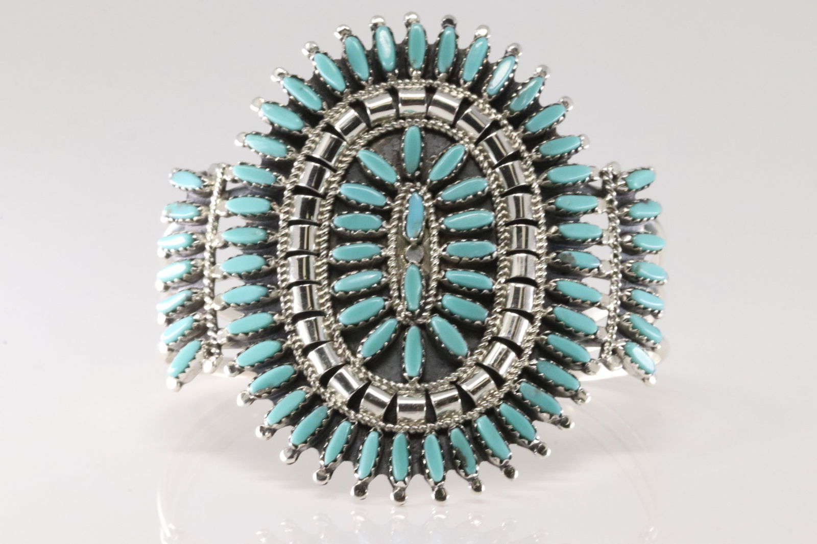 Native America Zuni Sterling  Silver Turquoise Turquoise Needlpoint Bracelet By N&R Nez. (1 of 4)