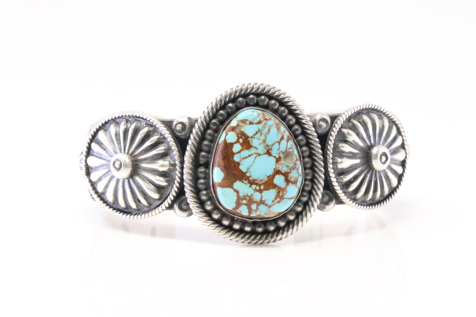 Native America Navajo Sterling Silver Kingman Turquoise Concho Bracelet Cuff By Hemerson Brown. (1 of 4)