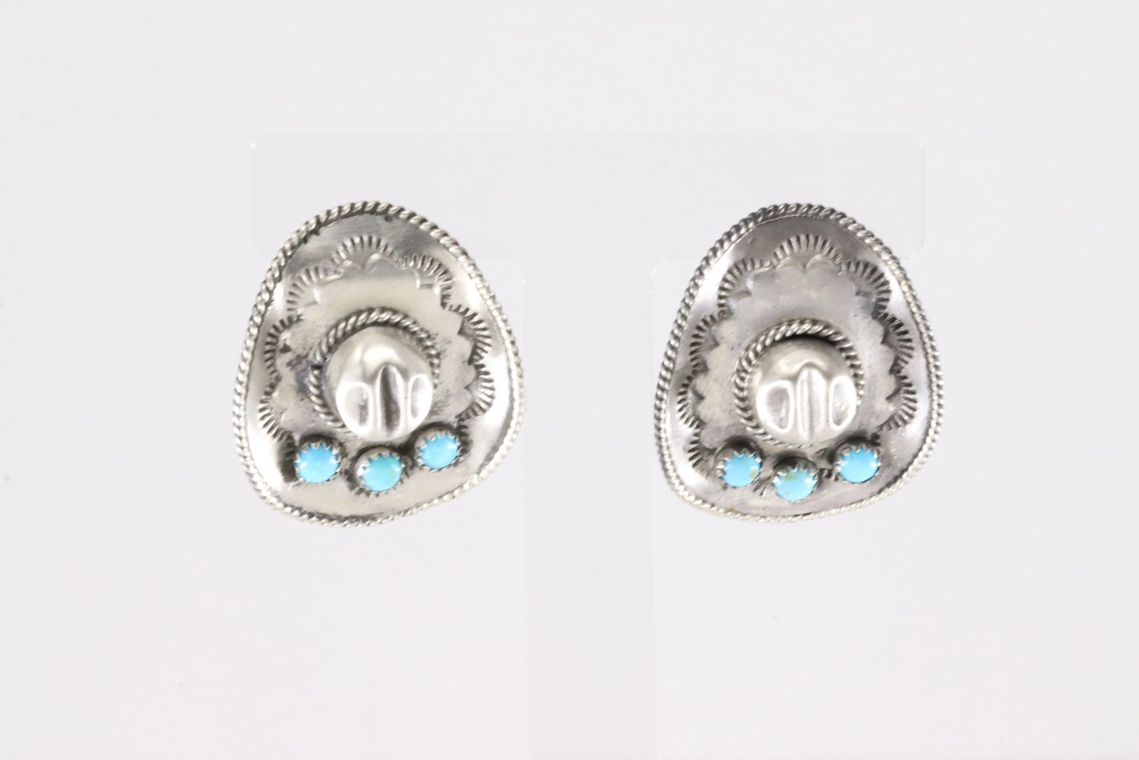 Native America Navajo Sterling Silver Turquoise Cowboy Hat Post Earring's By Bobby Platero.: This is a Native America Navajo Sterling Silver Turquoise Cowboy Hat Post Earring's By Bobby Platero.
