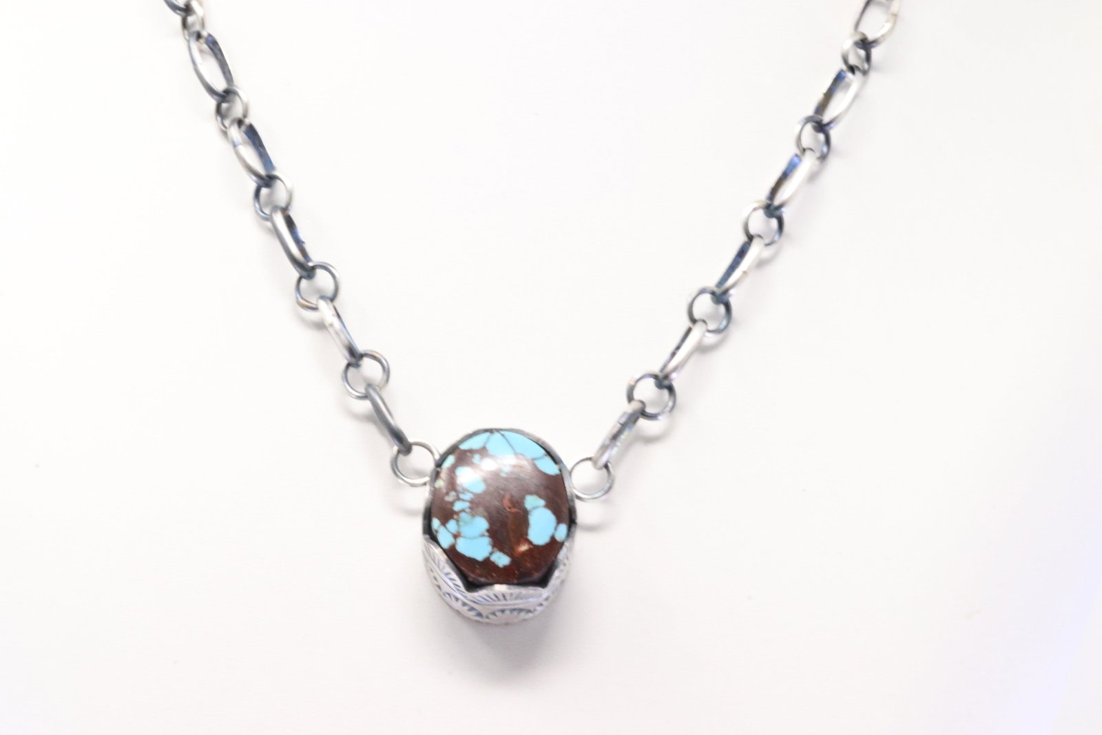 Native America Navajo Sterling Silver Turquoise Necklace By Paul Livingston.: This is a Native America Navajo Sterling Silver Turquoise Necklace By Paul Livingston. Necklace length: 18.00"