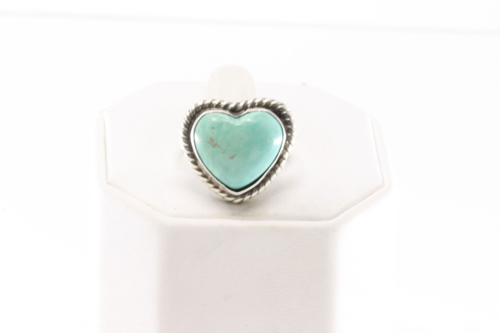 Native America Navajo Sterling Silver Kingman Turquoise Heart Ring By J. (1 of 4)