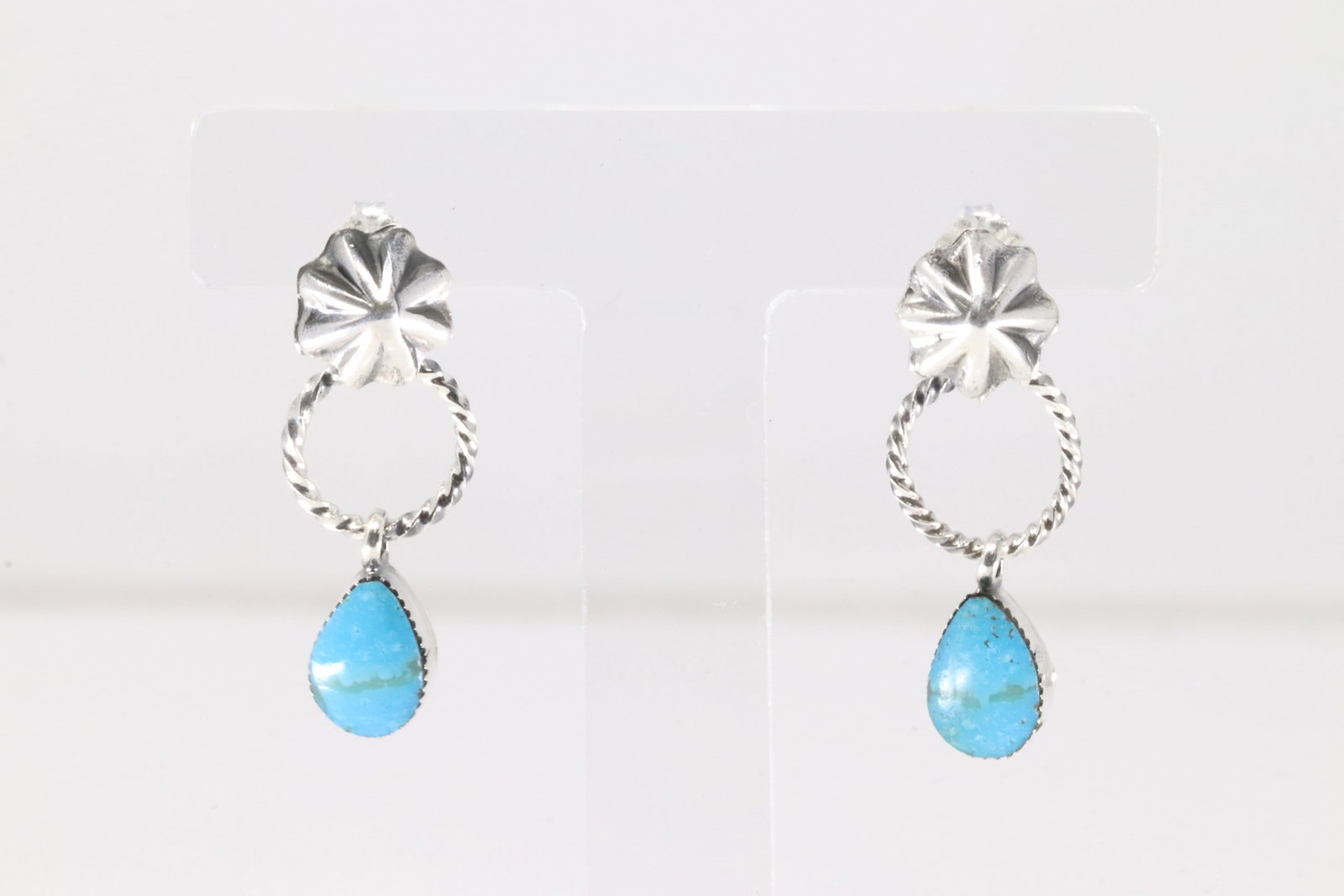 Native America Navajo Sterling Silver Turquoise Post / Dangling Earring's By Sheena Jack.: This is a Native America Navajo Sterling Silver Turquoise Post / Dangling Earring's By Sheena Jack.