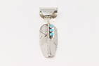 Native America Navajo Sterling Silver Turquoise Feather Pendant By Chris Charley.