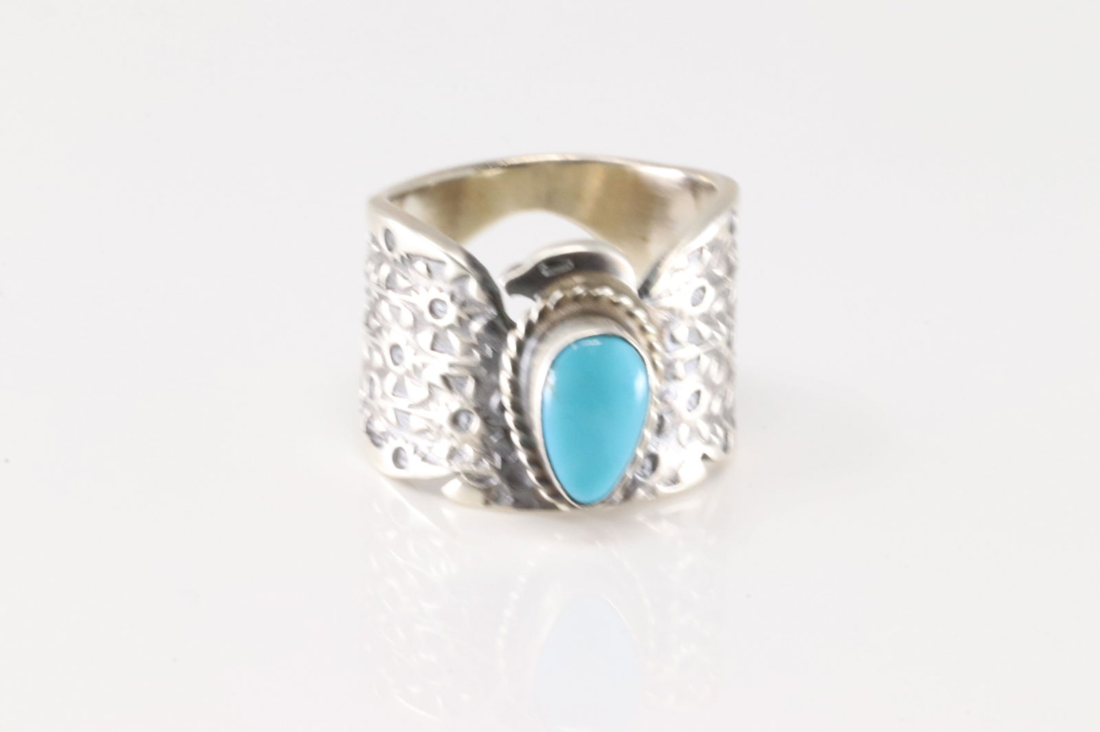 Native American Navajo Sterling Silver Turquoise Eagle Ring By F. (1 of 4)