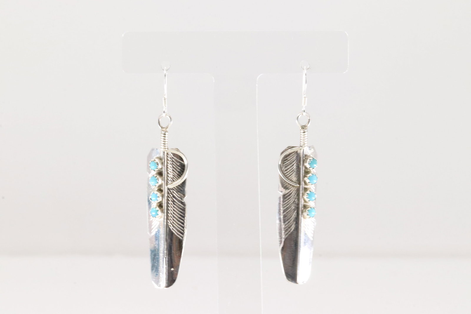 Native America Navajo Sterling Silver Turquoise Feather Dangling Earring's By Chester Charley.: This is a Native America Navajo Sterling Silver Turquoise Feather Dangling Earring's By Chester Charley.