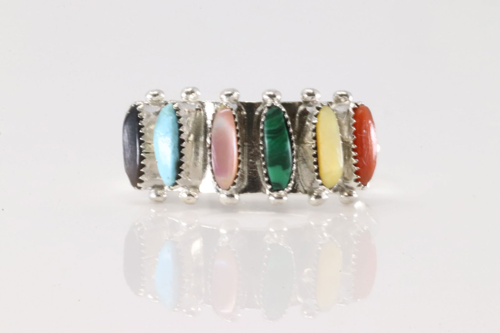 Native America Zuni Sterling Silver Multi-Color Stone Ring By Paloma. (1 of 4)