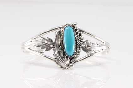 Native America Navajo Sterling Silver Turquoise Bracelet Cuff By Andrew Vandever.