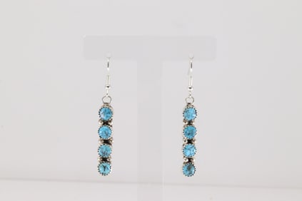 Native America Navajo Sterling Silver Kingman Turquoise Dangling Earring's By Maxine Ramirez.