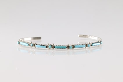 Native America Zuni Sterling Silver Turquoise Bracelet Cuff By Erik Wayco.