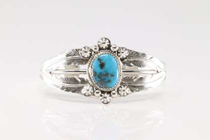 Native America Navajo Sterling Silver Turquoise Bracelet Cuff By Bobby Platero.