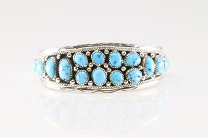 Native America Navajo Sterling Silver Turquoise Bracelet Cuff By Arlita Whitegoat.