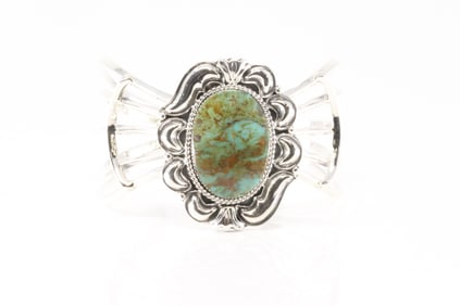 Native America Navajo Sterling Silver Turquoise Bracelet Cuff By Irvin Tsosie.