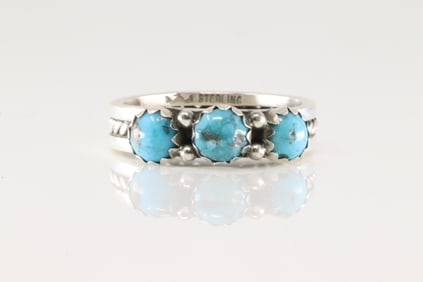 Native America Navajo Sterling Silver Turquoise Ring By R.King.