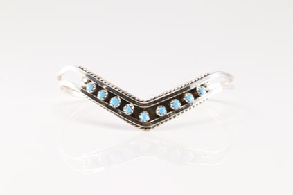 Native America Zuni Sterling Silver Turquoise Bracelet Cuff By Susie Livingston.