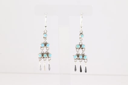 Native America Navajo Sterling Silver Turquoise Dangling Earring's By Sylvia Chee.