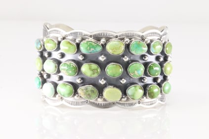 Native America Navajo Sterling Silver Sonora Gold Turquoise Bracelet Cuff By Tom Lewis.