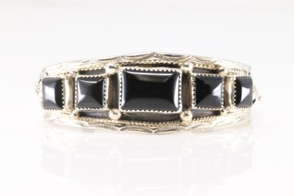 Native America Navajo Sterling Silver Black Onyx Bracelet Cuff By Darrell Morgan.