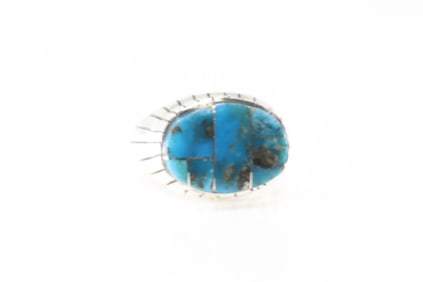 Native America Navajo Sterling Silver Turquoise Inlay Ring By R.