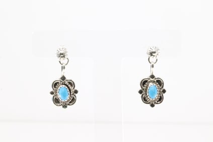 Native America Navajo Sterling Silver Turquoise Post / Dangling Earring's By Adelarae Yazzie.