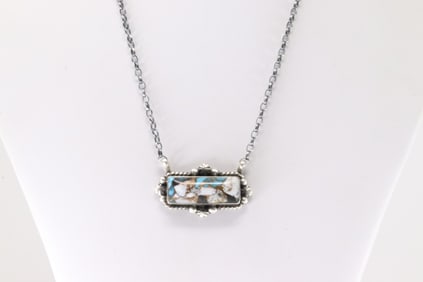 Native America Navajo Sterling Silver Turquoise Compressed Necklace By Alfred Martinez.