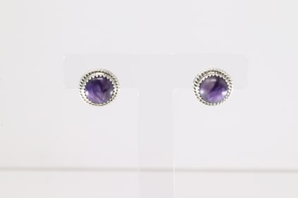 Native America Navajo Sterling Silver Purple Spiny Post Earring's By Sharon McCarthy.