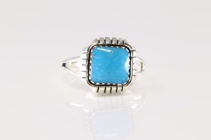 Native American Navajo Sterling Silver Turquoise Ring By Rosie Ross.