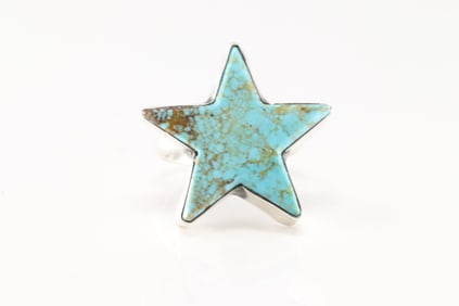 Native America Navajo Sterling Silver Kingman Turquoise Star Ring By J.