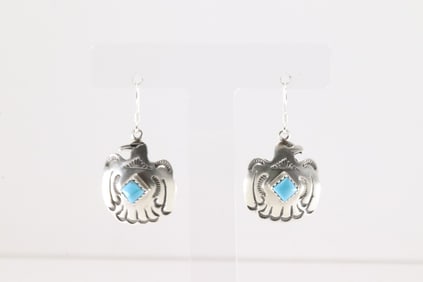 Native America Navajo Sterling Silver Turquoise Thunderbird Dangling Earring's By Verley Betone.