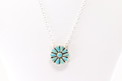 Native America Navajo Sterling Silver Turquoise Necklace By Alicia Wilson.