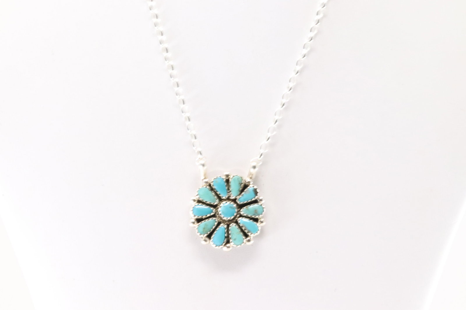 Native America Navajo Sterling Silver Turquoise Necklace By Alicia Wilson.: This is a Native America Navajo Sterling Silver Turquoise Necklace By Alicia Wilson. Necklace length: 16.00"
