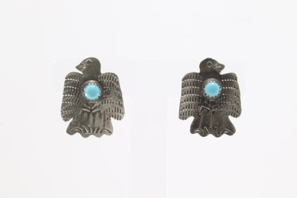 Native America Navajo Sterling Silver Turquoise Thunderbird Post Earring's By Gabriela Yazzie.