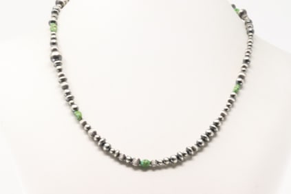 Native America Navajo Sterling Silver Sonora Gold Turquoise & Pearl Beaded Necklace.