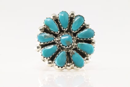 Native America Navajo Sterling Silver Turquoise Ring By Alicia Wilson.