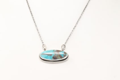 Native America Navajo Sterling  Silver Campitos Turquoise Necklace By Judith Dixon.